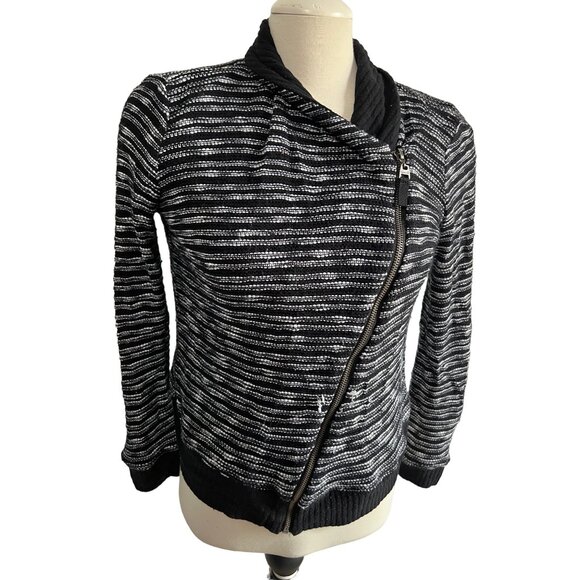 Splendid Black & White Knit Cardigan Sweater Sz Medium Womens Zip Front Long Sle - Picture 5 of 11